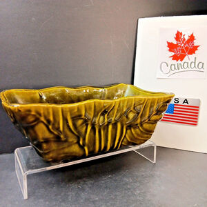 UPCO Pottery USA Planter 484 Green Bowl Trinket Dish Leaf Pattern Vintage